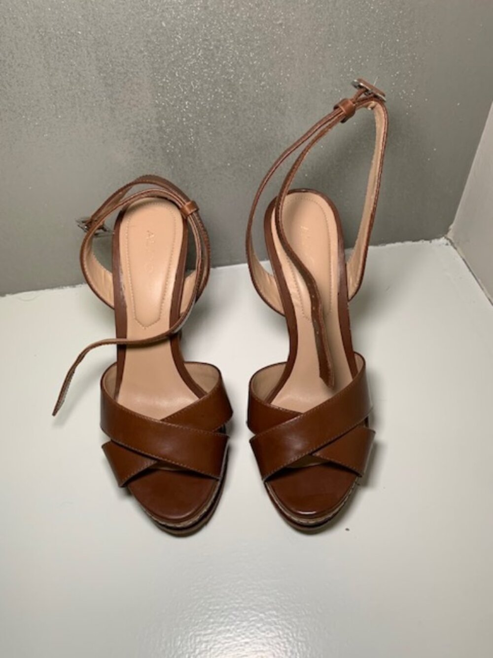 ALDO Brown Leather Heeled Sandals – Chic Crisscross Style
